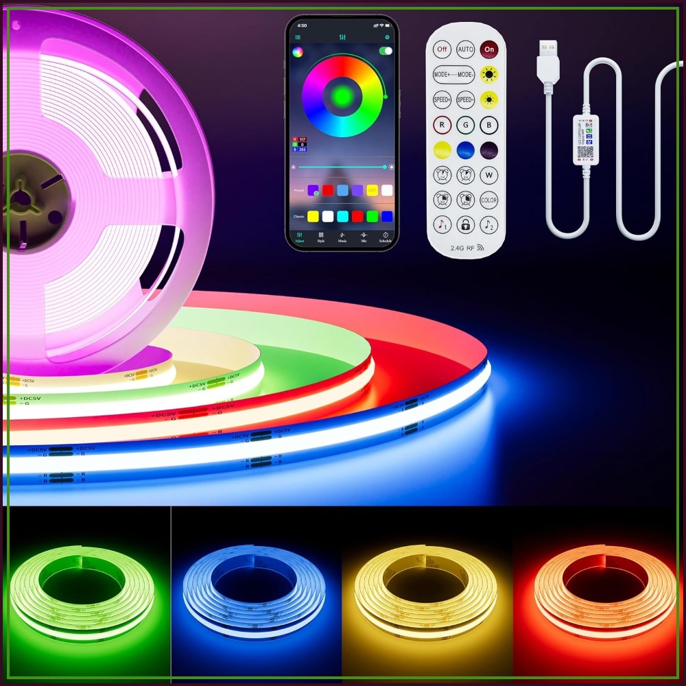 Led Strip Lights - 5V USB COB RGB LED-stripverlichting 1,5m,